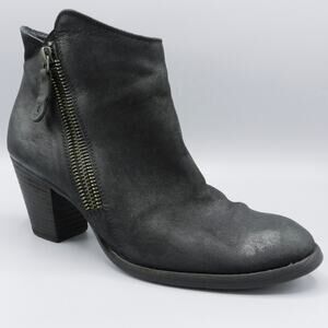 Paul Green Zip Ankle Booties Sz 7.5‎ US 5 UK Black Nubuck Leather Mid Heel Boots